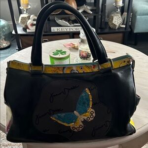 Junior Drake Black and Yellow Satchel with Butterfly Accent